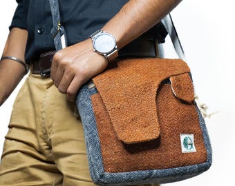 Brown Handmade Hemp Sling Bag: Unisex Bohemian Style Boho Vibes