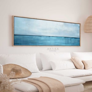 Minimalist Horizon View Seascape Wall Art, Panoramic Blue Sea Framed Canvas Print, Long Horizontal Sea and Sky Wall Art, Above Bed Decor