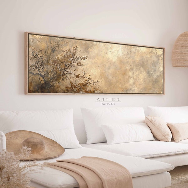 Abstract Moody Misty Landscape Wall Art, Vintage Tree Canvas Wall Art Print, Panoramic Horizon Landscape, Ready To Hang
