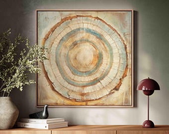 Wood Rings Wall Art Print, Modern Abstract Scandinavian Tree Ring Framed Canvas Wall Art, Square Tree Ring Canvas Print, Nordic Tree Ring