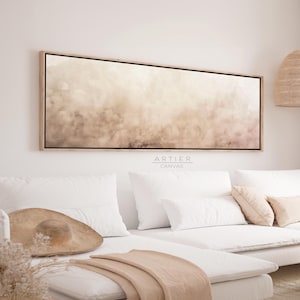 Japandi Style Panoramic Wabi Sabi Painting, Neutral Abstract Framed Canvas Print
