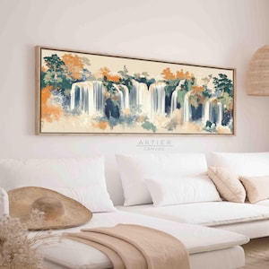 Japanese Waterfall Canvas Art: Abstract Landscape Print, Framed Seascape