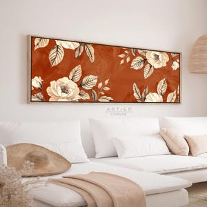 Framed Floral Tapestry Canvas Print: Vintage Terracotta Textile Wall Art