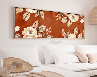 Blumendruck auf Leinwand: Vintage Terracotta Textile Wandkunst