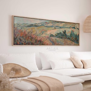 Abstract WildFlowers Landscape Canvas Print, Spring Meadow Landscape Wall Decor, Wildflowers Field  Framed Wall Art, Long Horizontal Floral
