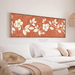 Framed Floral Tapestry Canvas Print: Vintage Terracotta Textile Wall Art