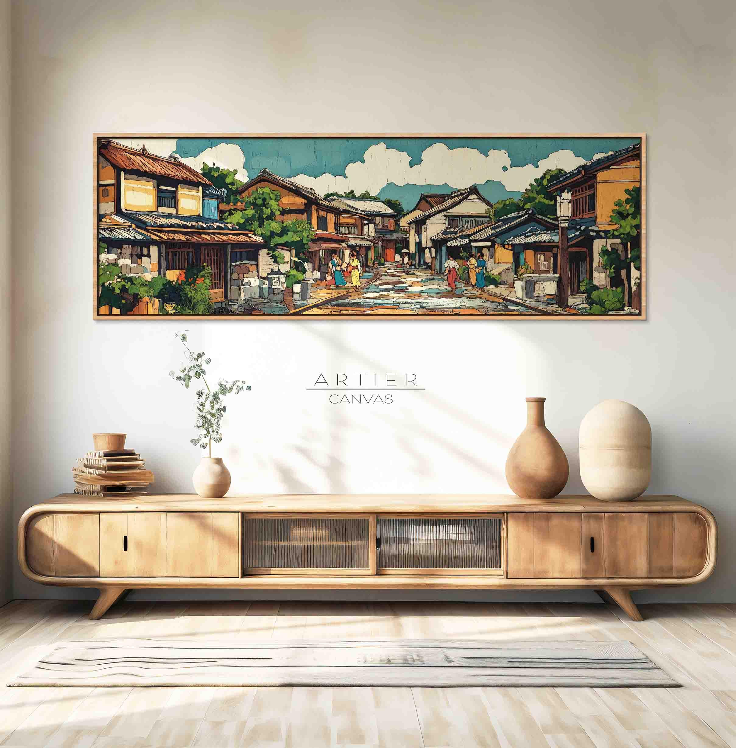 Framed Japanese Street View Canvas Print, Long Narrow