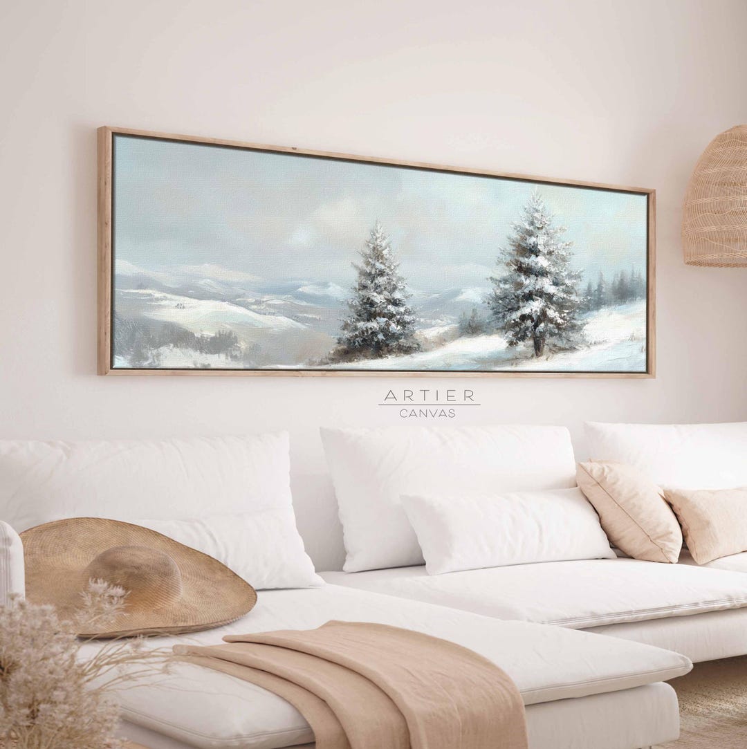 Vintage Winter Pine Tree Forest Framed Canvas Wall Art - Etsy