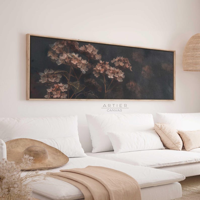 Moody Hydrangea Canvas Print, Dark Academia Vintage Floral Wall Art - Etsy