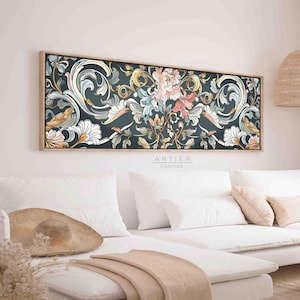 Art Nouveau Floral Tapestry Print: Japanese Landscape Framed Canvas