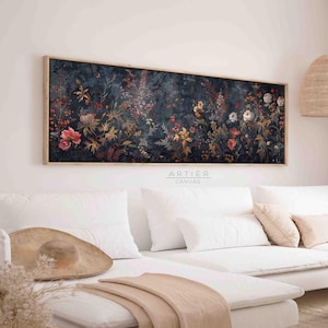 Panoramic Floral Canvas Print: Dark Academia Wildflower Wall Art