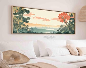 Framed Japanese Landscape Canvas Print: Long Floral Tapestry Wall Art