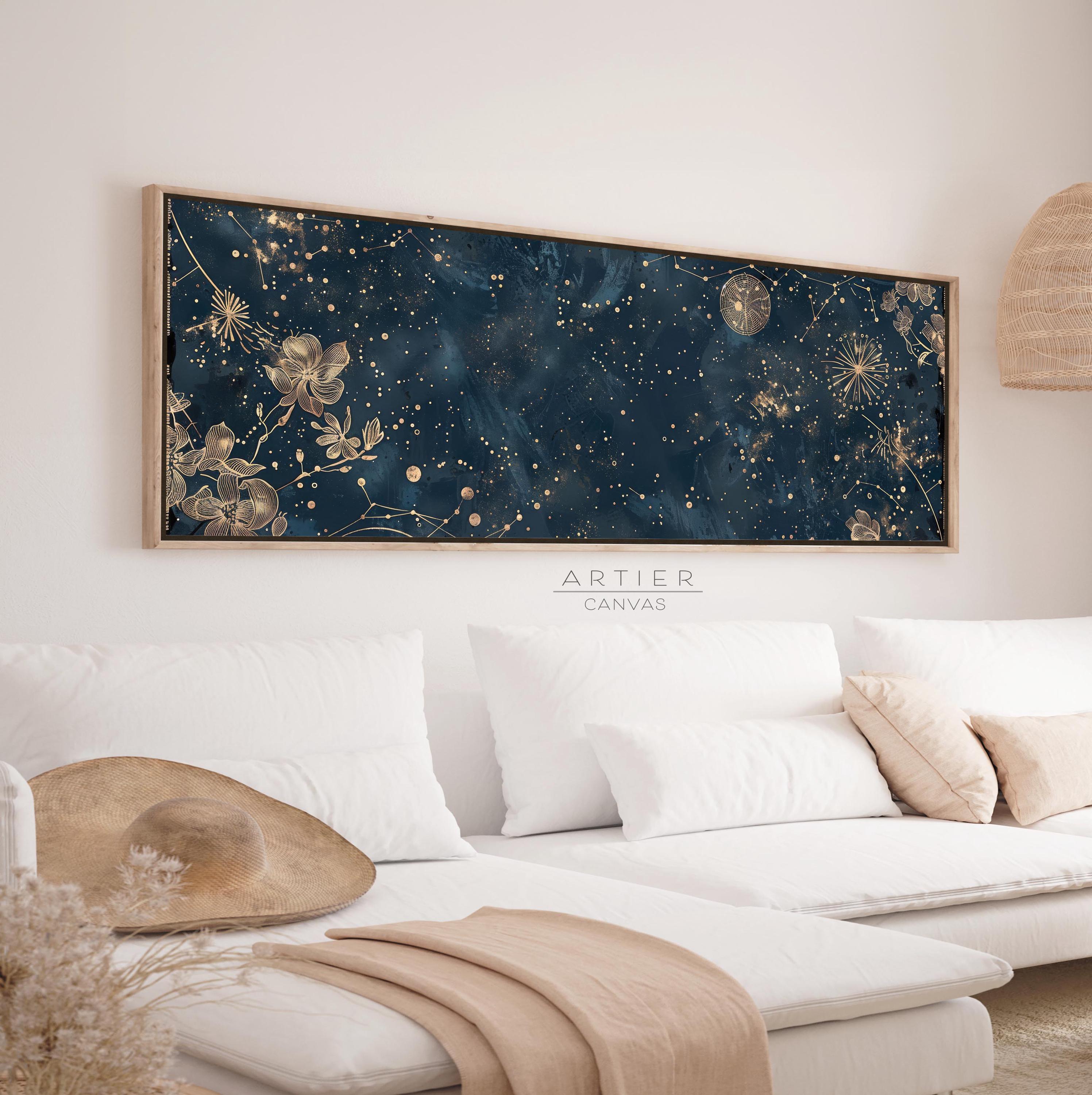 星座ウォールアート、パノラマ天体装飾、ゴールドフローラル星空