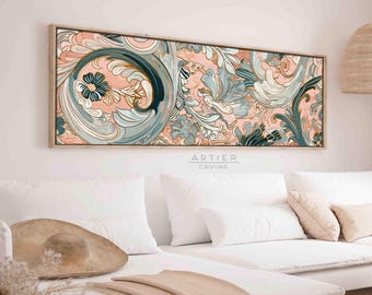Art Nouveau Floral Tapestry Print: Japanese Landscape Framed Canvas