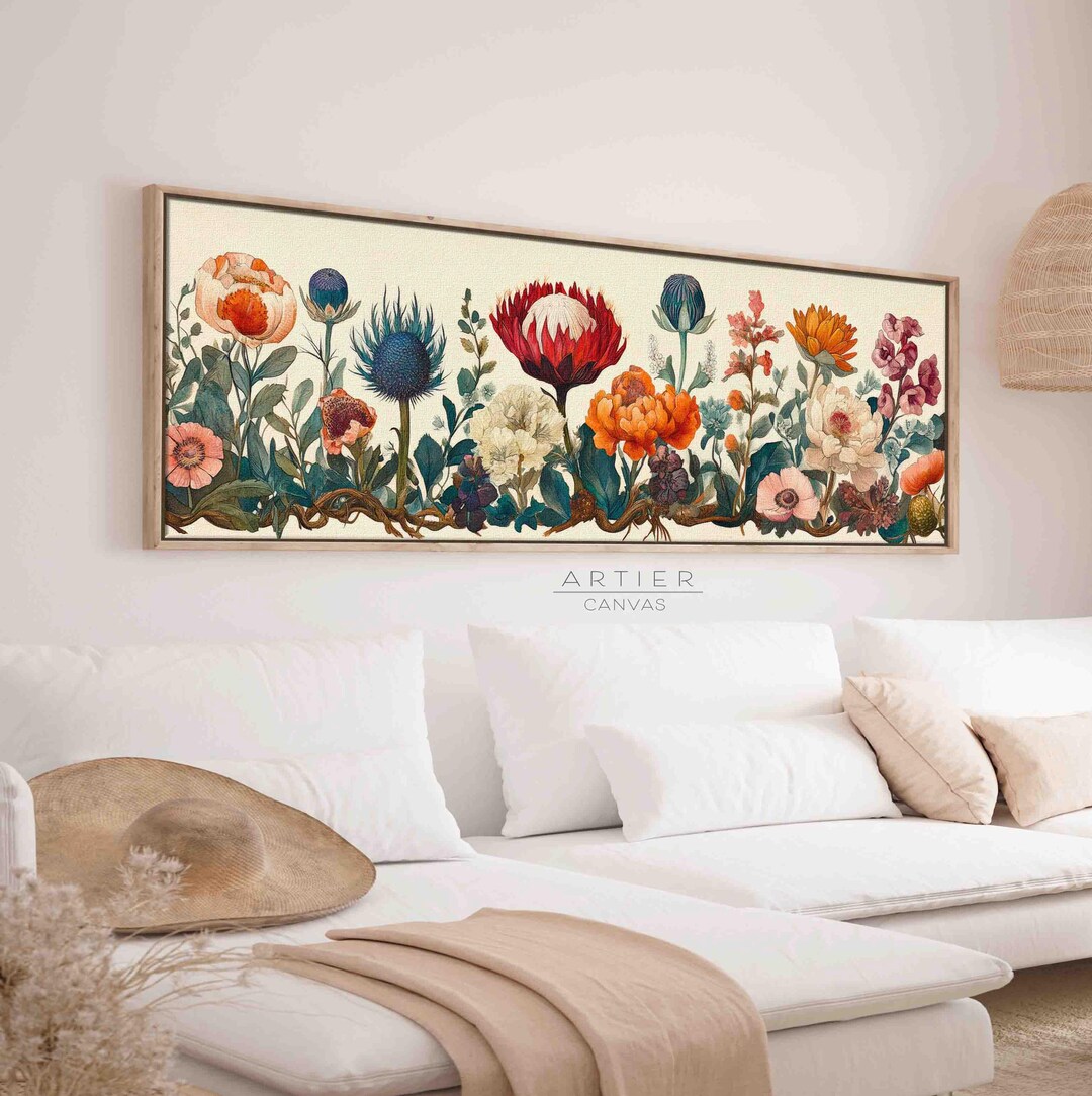 Botanical Flowers Framed Canvas Art: Vintage Floral Landscape Print - Etsy