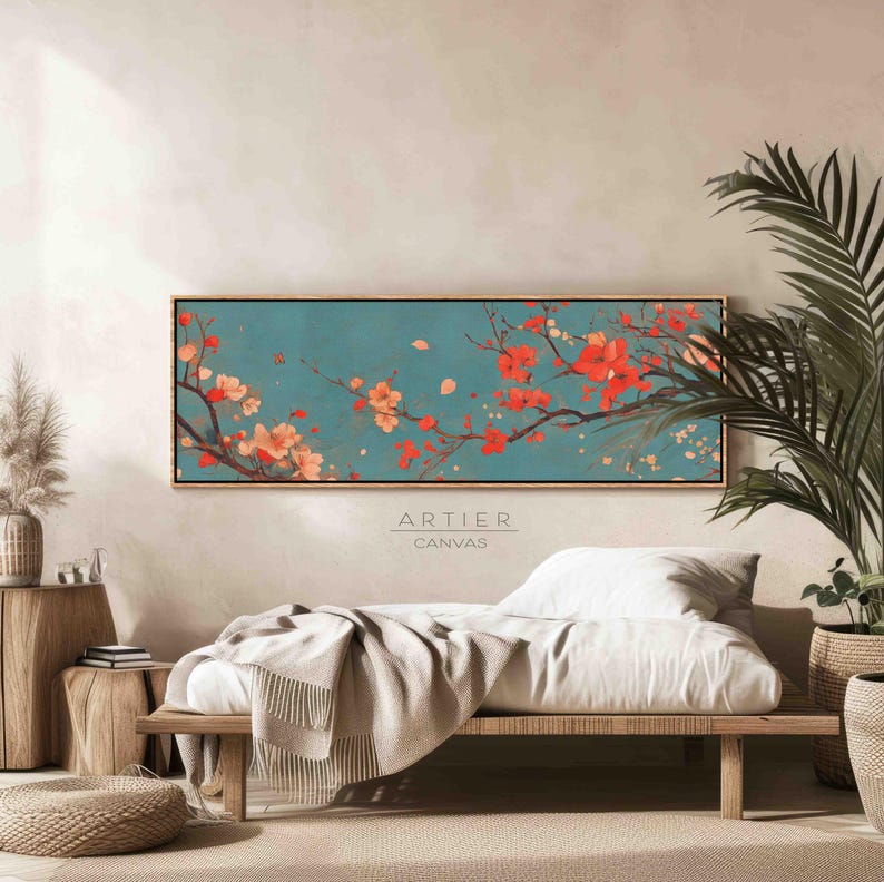 Framed Cherry Blossom Canvas Print: Long Horizontal Floral Wall Art - Etsy