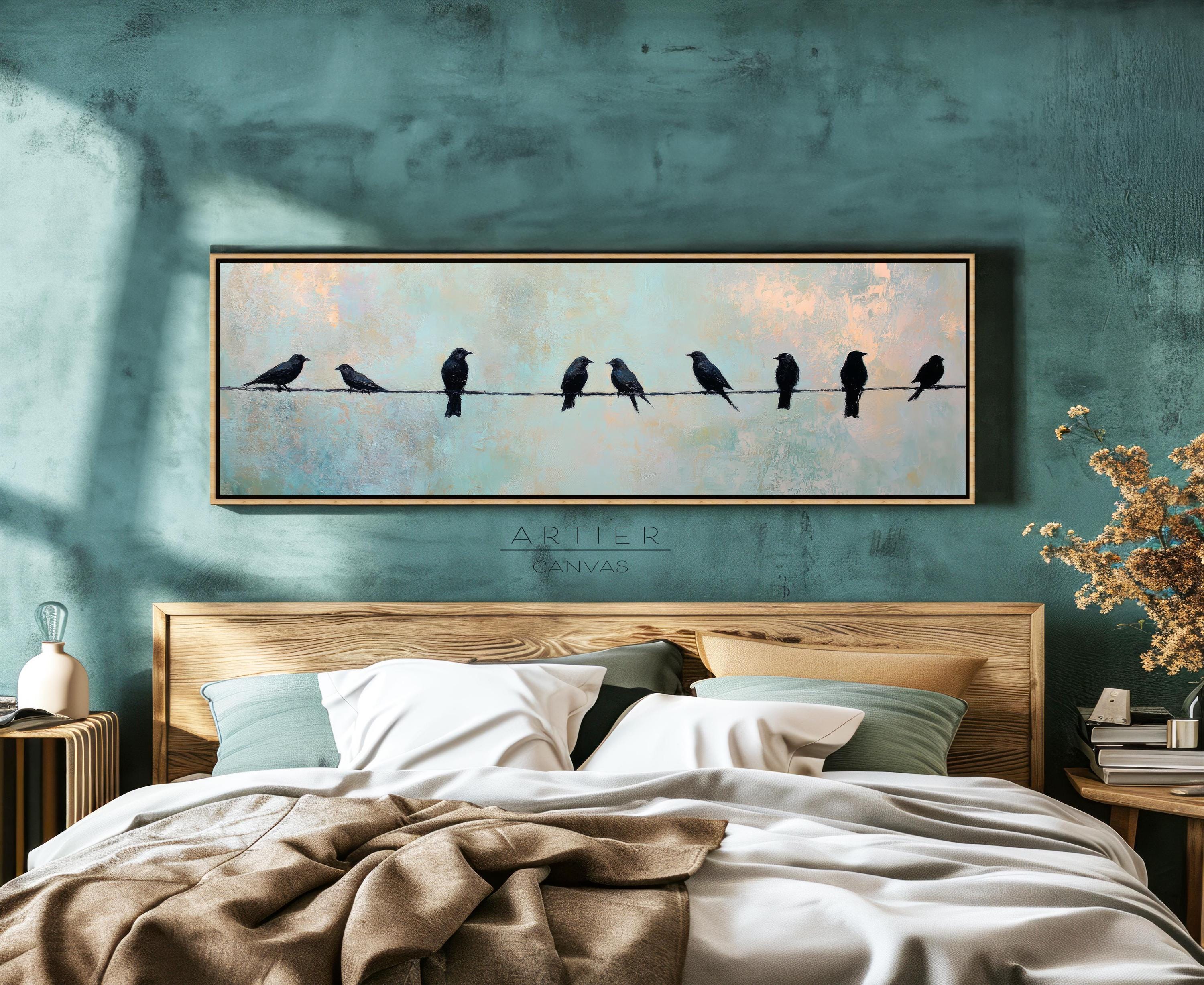 Mid Century Modern Birds on Wire Canvas Print: Framed Wall Art - Etsy ...