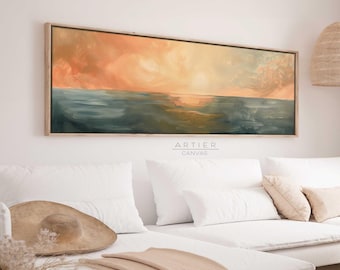 Panoramic Sunset Seascape Framed Canvas Print: Minimalist Nautical Wall Art
