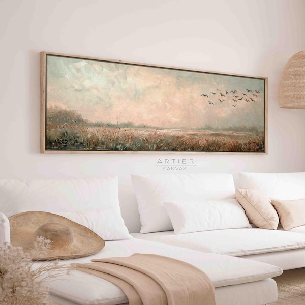 Coastal Landscape Canvas Print: Flying Birds, Nautical Wall Decor