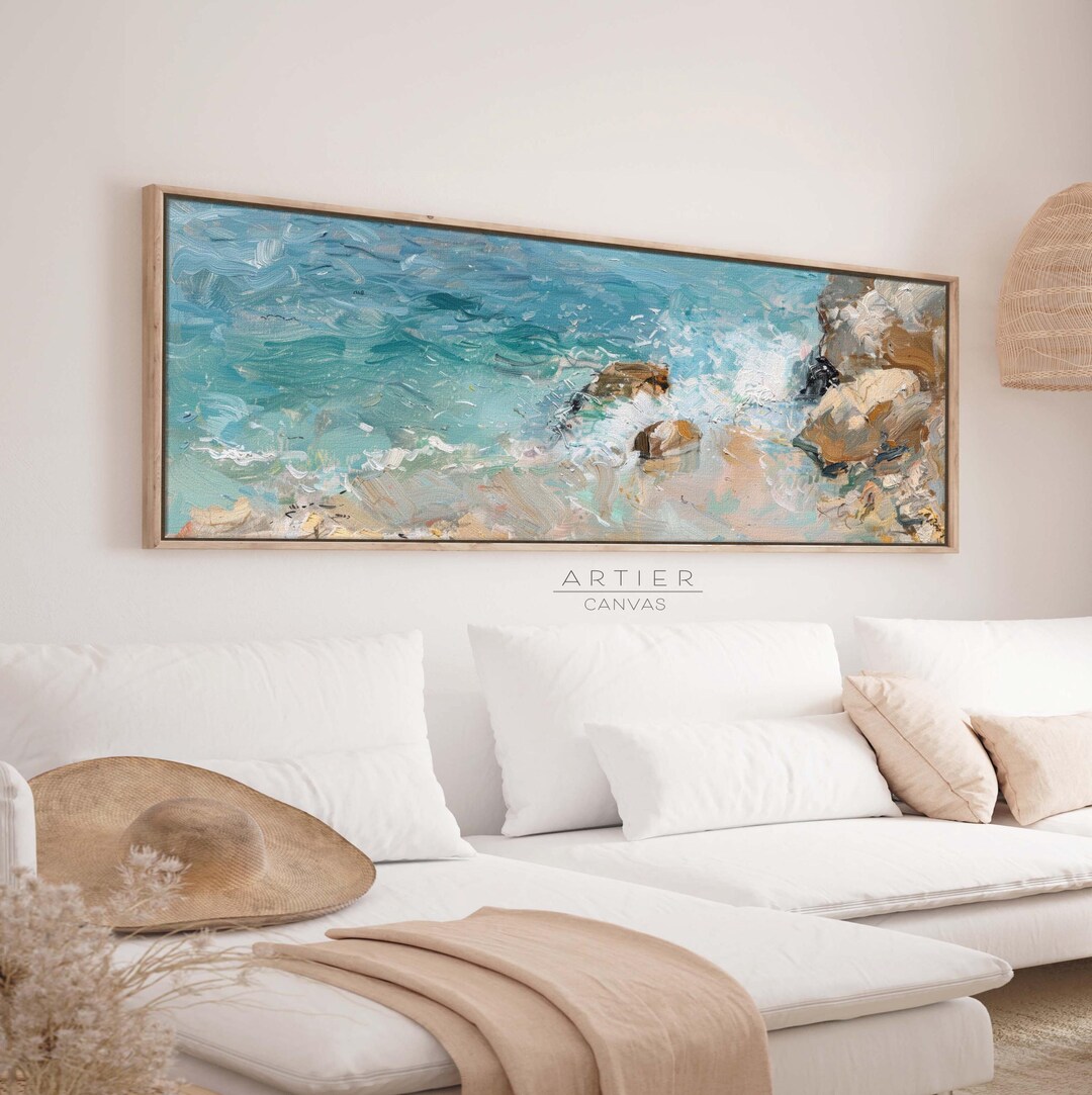 Framed Beach Seascape Canvas Print, Minimalist Coastal Wall Art - Etsy