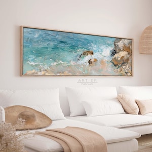 Framed Beach Seascape Canvas Print, Minimalist Coastal Wall Art