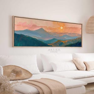 Abstract Mountain Sunset Canvas Art, Long Horizontal Framed Print