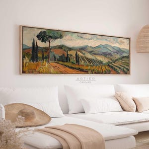 Vintage Spring Meadow Country Landscape Wall Art, Long Horizontal Wildflowers Field Canvas Print Wall Decor, Ready To Hang