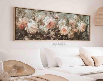 Canvas Vintage blozende rozen: antieke bloemenmuurkunst