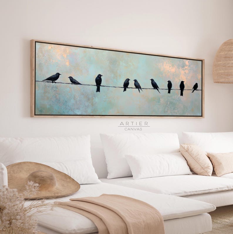 Mid Century Modern Birds on Wire Canvas Print: Framed Wall Art - Etsy
