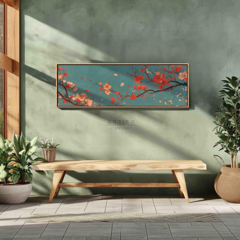 Framed Cherry Blossom Canvas Print: Long Horizontal Floral Wall Art - Etsy