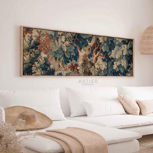 Framed Antique Forest Tapestry Canvas Print: Long Horizontal Wall Art