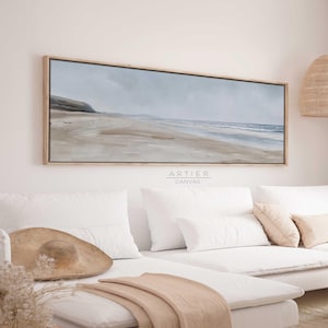 Minimalist Beach Canvas Print: Muted Coastal Seascape, Framed Nautical Art