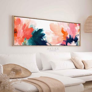 Abstract Floral Canvas Print: Modern Pastel Flowers, Long Horizontal Wall Art