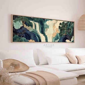 Japanese Waterfall Canvas Art: Abstract Spring Meadow Landscape Print