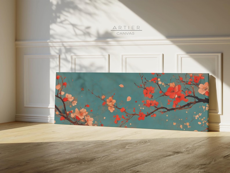 Framed Cherry Blossom Canvas Print: Long Horizontal Floral Wall Art - Etsy