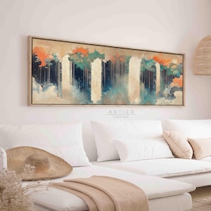 Abstract Japanese Waterfall Framed Canvas Art: Spring Meadow Seascape Print