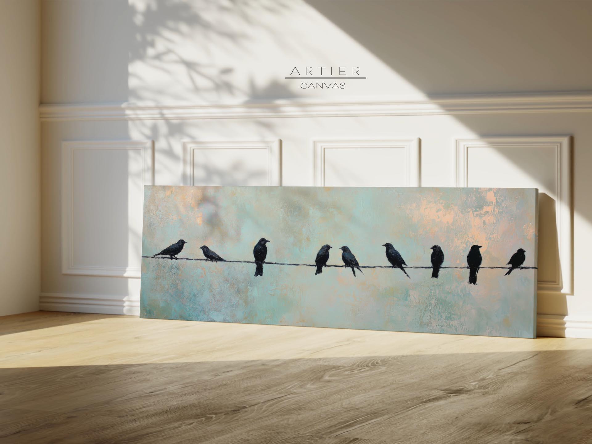 Mid Century Modern Birds on Wire Canvas Print: Framed Wall Art - Etsy ...