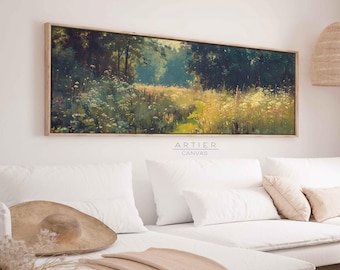 Vintage Spring Meadow Forest Landscape Wall Art, Long Horizontal Wildflowers Field  Canvas Print Wall Decor, Ready To Hang