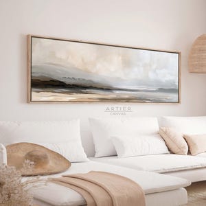 Muted Coastal Seascape Canvas Print, Long Panoramic Beach Wall Art