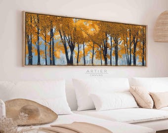 Framed Autumn Forest Canvas Print: Long Horizontal Landscape Wall Art