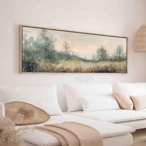 Wildflower Field Framed Canvas Art: Vintage Spring Landscape