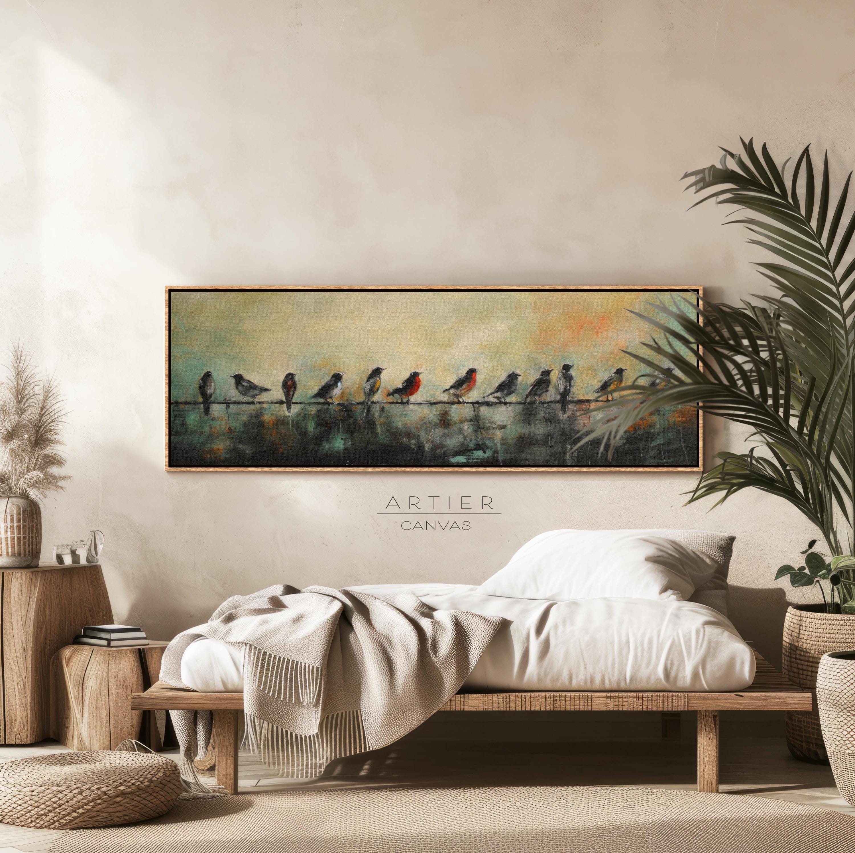 Mid Century Modern Birds on Wire Canvas Print - Framed Wall Art - Etsy