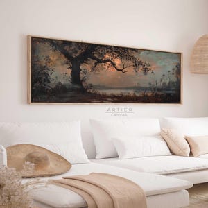 Framed Full Moon Forest Canvas Print, Lakeside Landscape Wall Art