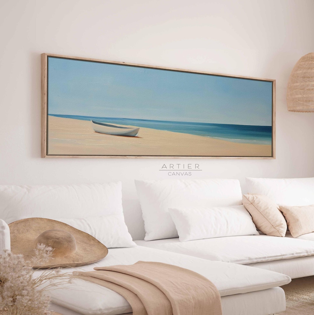 Framed Boat on Beach Canvas Print: Minimalist Coastal Wall Art - Etsy