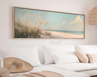 Framed Seascape Canvas Print: Ultra Wide Beach Landscape, Coastal Wall Art