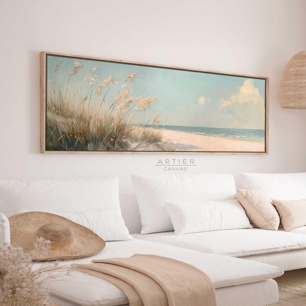 Framed Seascape Canvas Print: Ultra Wide Beach Landscape, Coastal Wall Art