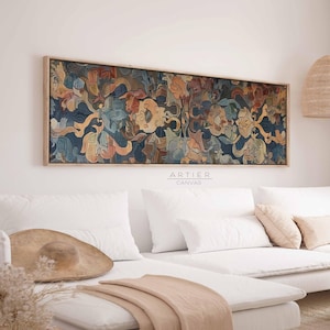 Framed Antique Tapestry Canvas Print, Long Horizontal European Spring Landscape