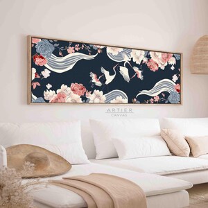Japanska storkar blommor Canvastavla, Japandi Tapestry Print
