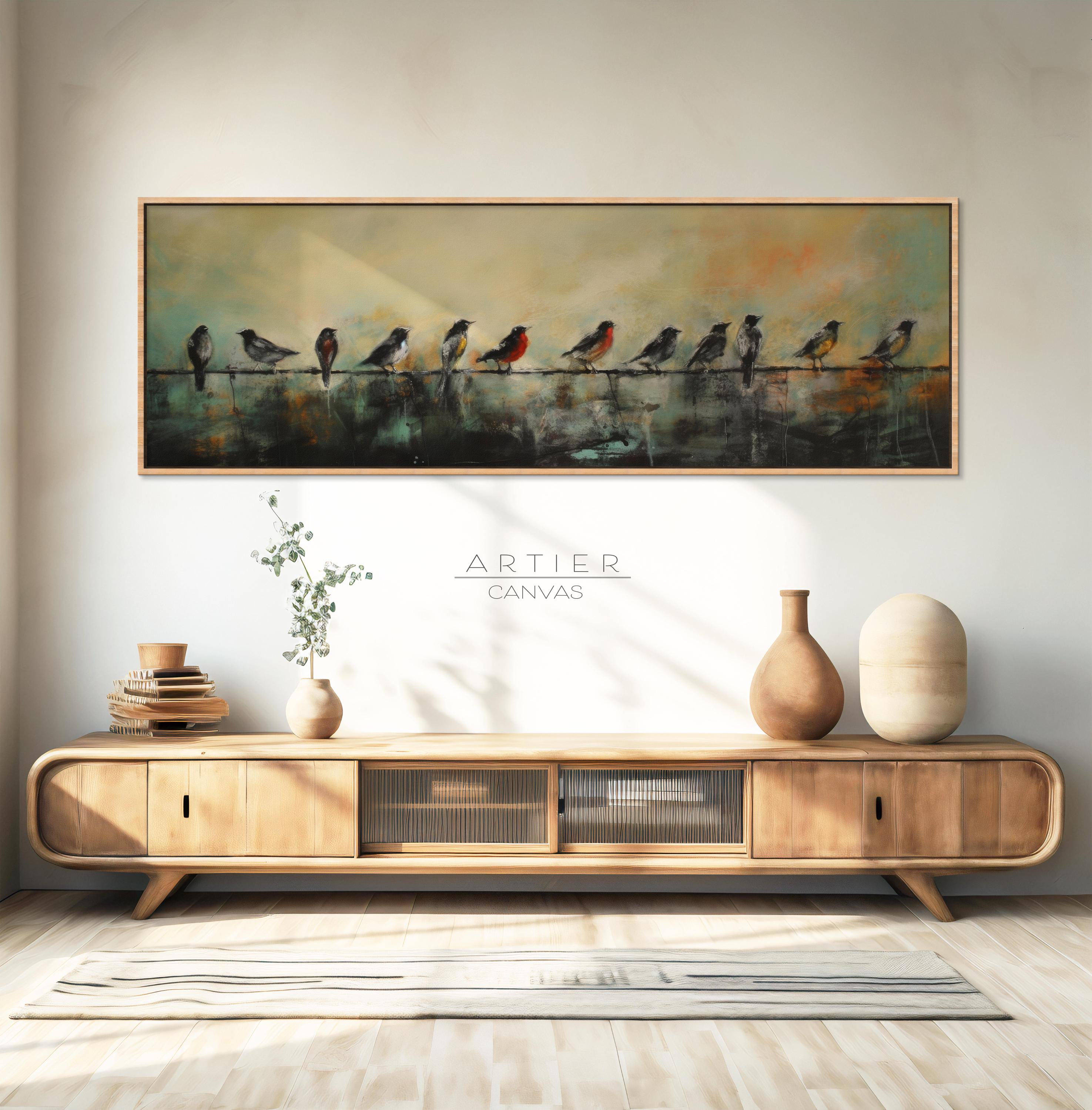 Mid Century Modern Birds on Wire Canvas Print - Framed Wall Art - Etsy