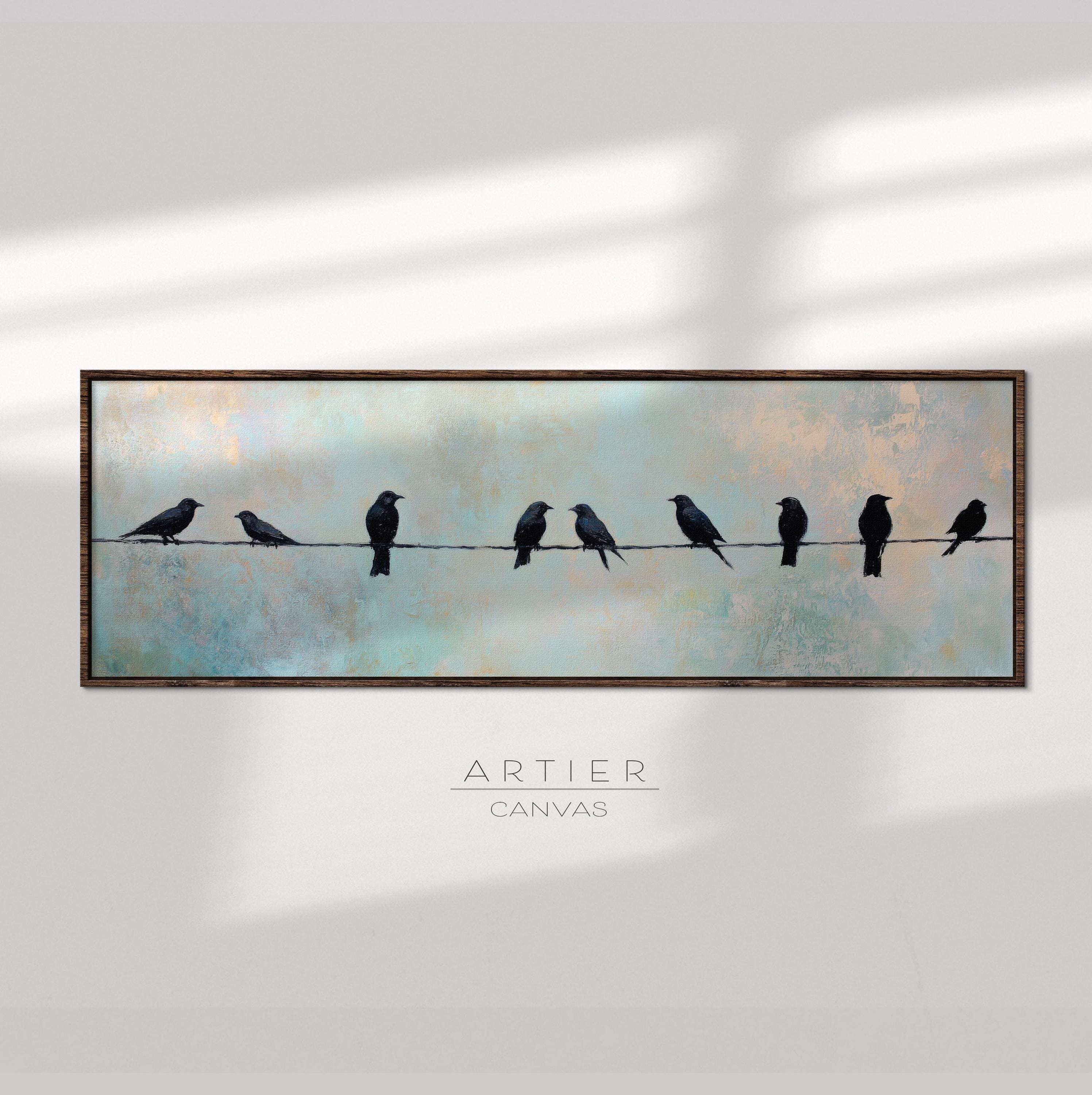 Mid Century Modern Birds on Wire Canvas Print: Framed Wall Art - Etsy ...